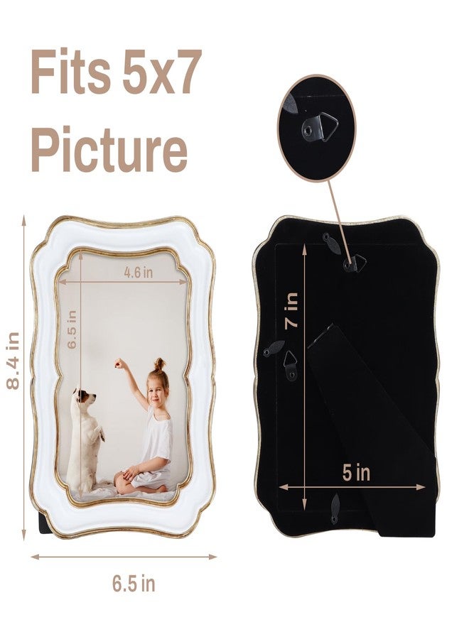 PHAREGE 5x7 Vintage Picture Frame White Gold, Ornate Antique Picture Frame for 5x7 Photo, Retro Photo Frame for Tabletop Vertical or Horizontal Display, 1 Pack - Image 2